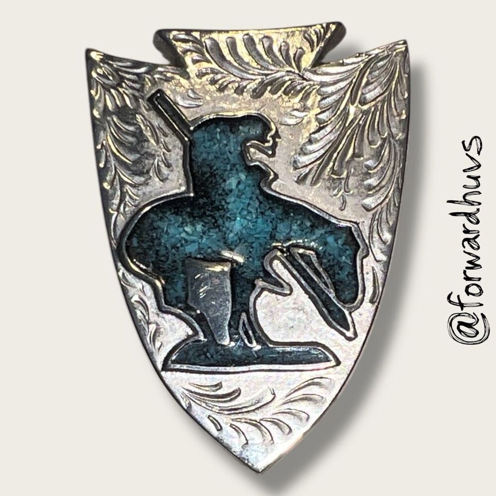 Vintage Bolo Tie Slide – “End of the Trail” – Turquoise Chip Inlay – ADM Silvers